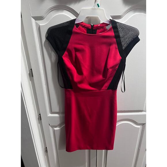 Caché Women’s Red Black Mesh Bodycon Cocktail Mini Dress Size 0 NWT - Picture 10 of 15